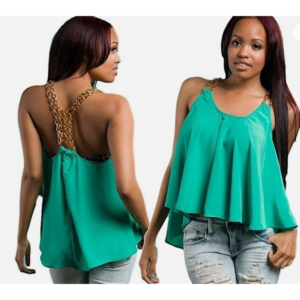 Papaya Flared top with Chain Detail Turquoise  Size S